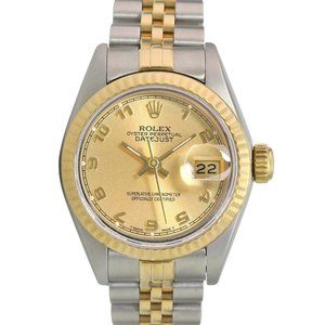ROLEX DATEJUST CHAMPAGNE ARABIC DIAL 18K FLUTED JUBILEE TWOTONE WATCH 26MM 69173